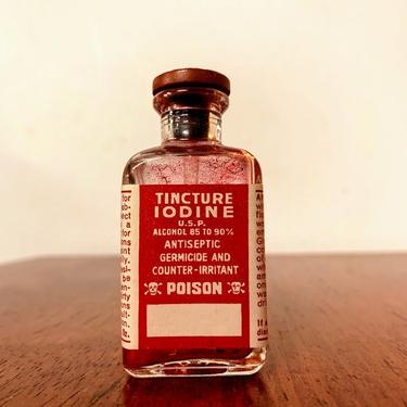 Vintage Red Top Tincture Iodine Poison 2 1/2 Tall Bottle 