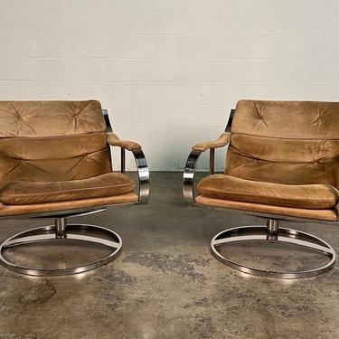 Gardner Leaver For Steelcase Mid Century Lounge Chairs Chrome / Beige Suede 