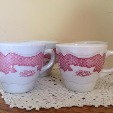 Vintage Set of (3)  beautiful Restaurant quality mugs - Shenango China Company &amp;quot;Winchester&amp;quot; pattern White and red 