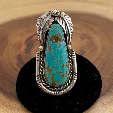 RING IT IN Betta Lee Turquoise &amp; Silver Ring | Statement Navajo Feather Design | Native American Southwestern Boho Jewelry | Size 7 1/2 