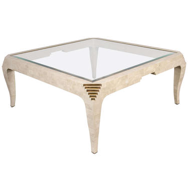 Tessellated fossil stone and brass coffee table by cestlavintage18