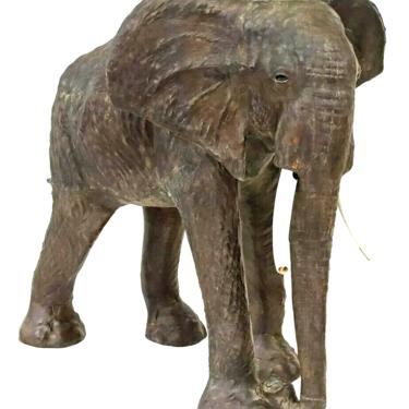 Elephant, Statue, Wood, &amp; Leather, Large, Standing , 47&quot; H, Vintage / Antique!!
