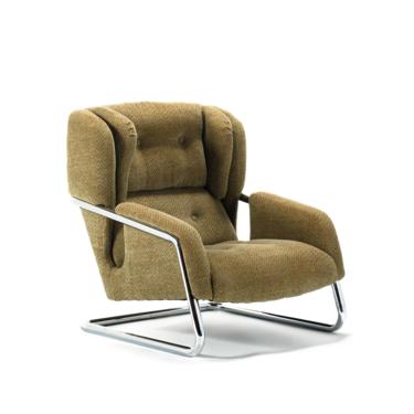 Mid Century Modern Chrome-Tubed Lounge Chair in Original Fabric 