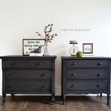 SOLD Pair of Nightstands - Large Farmhouse Rustic Tables - Matching Antique Dressers - Vintage Furniture - Small Dresser - Painted Furniture 