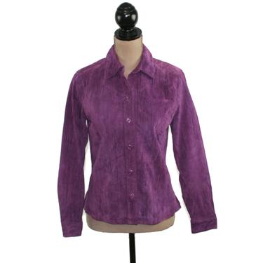 90s Y2K Purple Suede Leather Shirt Jacket, Collared Button Up, Casual Clothes Women Small, Vintage Clothing from Coldwater Creek Petite 