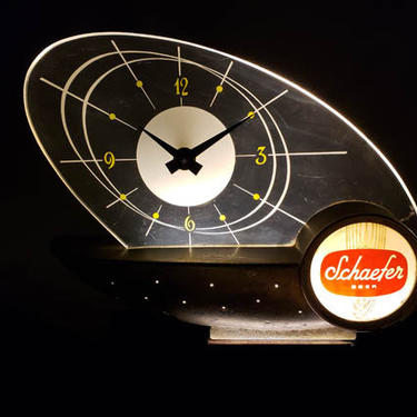 Vintage Beer Clock, Schaefer Beer Light, Art Deco Clock, Vintage Beer Sign, Bar Decor, Sailboat Clock, Antique Beer Light, Vintage Clock 