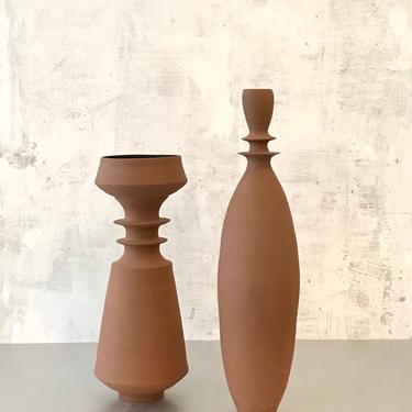 SHIPS NOW- 2 large handmade ceramic floor vases in raw terracotta colored stoneware by sara paloma pottery 
