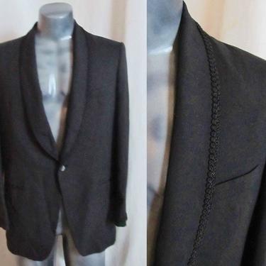 Vintage Smoking Jacket, Tuxedo Blazer, Braid Trim, Slim Lapels, Shawl Collar, Rockabilly 60s 