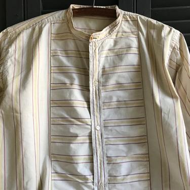 Antique French Gents Striped Shirt, Cotton Chemise, Grandad Shirt, Artist Smock, Chore Wear, Damages 