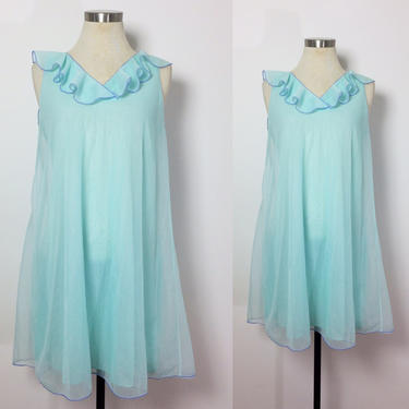 Vintage Baby Blue Nightgown / 1960s Blue Nightgown / Retro Nightgown / Night Dress / Blue Vintage Lingerie 