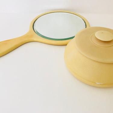 Vintage Lovely Mirror and Hair Keeper Jar box - Celluloid or Bakelite- 