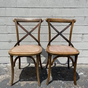Pair of Chairs Rustic Thonet Inspired Rush Seat Vintage Steel Wicker Rattan Mid Century Modern Seat Wood Chair Seating Desk Midcentury Retro 