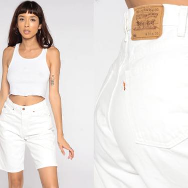 White Levis Denim Shorts -- 80s Denim Shorts Bermuda Shorts Levi Jean Shorts Mid Rise Shorts 90s Vintage Levis 550 Medium 30 