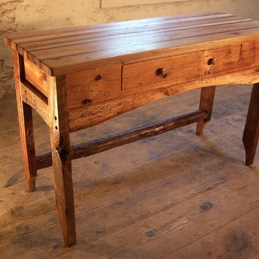 Butcher Block Kitchen Island from Reclaimed Hardwood and Rustic Pine Base 