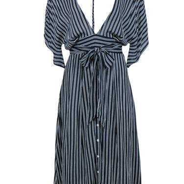 Faithfull the Brand - Navy &amp; White Striped Short Sleeve Dress w/ Back Cutout Sz 6