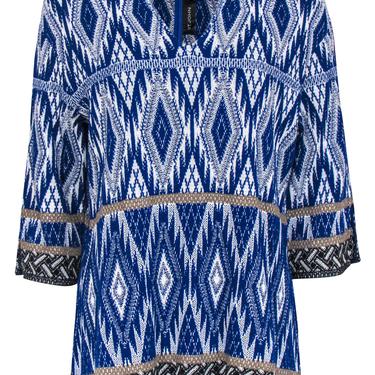 St. John - Blue, White &amp; Gold Print Long Sleeve Knit Top Sz M