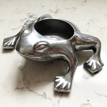 Vintage Pewter Silver Frog Candle Holders 3.5&amp;quot;L Metal Votive Tealight Silver Plated Figure, Antique Patio Decoration for that Gardener by LeChalet
