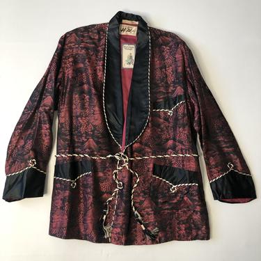 Mid-Century Satin Trim Smoking Jacket - S