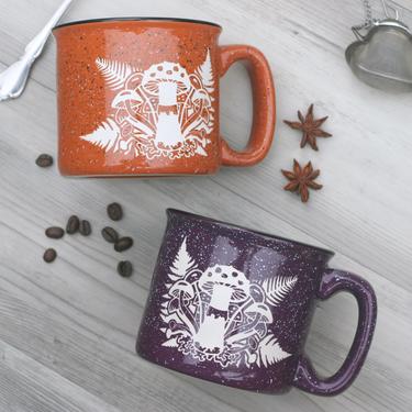 Mushrooms + Ferns Mug - engraved ceramic camp mugs 
