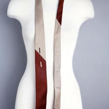 Vintage Mens Tie Necktie 40's, 1950's, 1940's rockabilly Mid Century Brown Geometric Art Deco, Square Skinny Tie, Western, mens Suit 