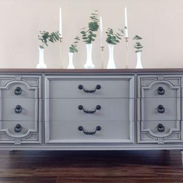SOLD to Dru - RUSTIC Traditional Refinished Gray, Black, with Driftwood Finish Buffet/Dresser/Sideboard/Credenza 