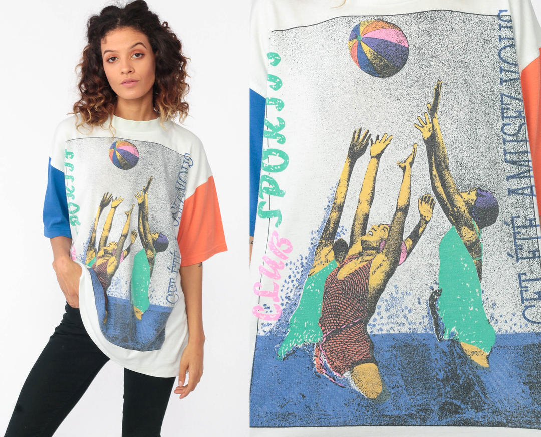 ShopExile 90s Beach Shirt Beach Volleyball Tshirt San Diego California Graphic Tee Vintage Sports 80s Tshirt Retro T Shirt Print Extra Large XL