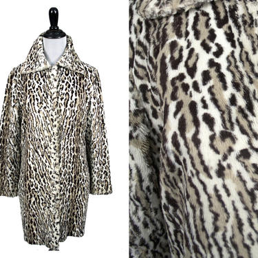 1960's Faux Fur White Leopard Vintage Coat / Mod Vintage Coat / Vegan Fur Coat / Fits Small and Medium 