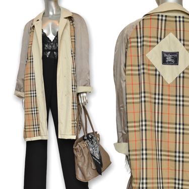 Vintage Burberry’s London Khaki Raincoat Lightweight Cotton Trench Coat Size L/XL 