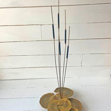 Vintage Bronze Lily Pad Sculpture by Lou Blass // Vintage Mid-Century Brutalist Brass Cattails Sculpture // Perfect Gift 