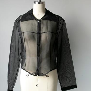 1990s Blouse Sheer Organza Cropped Top S * 