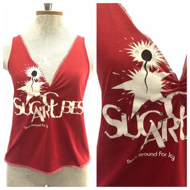 Vintage VTG Red Sugarcubes Stick Around for Joy Reworked Rhinestone Tank Top 