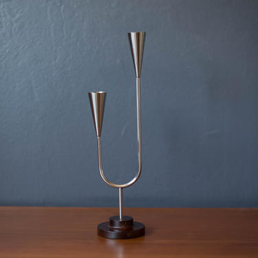 Danish Modern Lundtofte Rosewood and Stainless Steel Candle Holder 