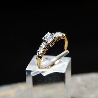 Vintage 14K & 18K Gold Diamond Engagement Ring, Yellow Gold Band, White Gold Settings, .14 CT OEC Center Stone, Engagement Ring, 6 1/4 US 