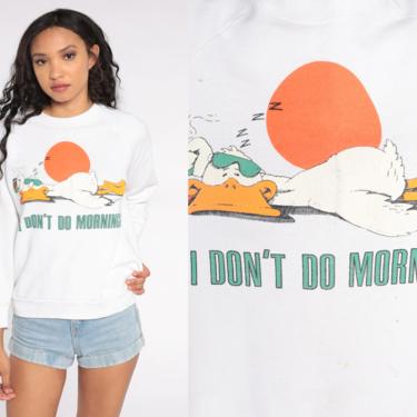 Duck Shirt I Don't Do Mornings Shirt Funny Sweatshirt 80s Joke Kawaii Raglan Sleeve White Pullover 1980s Vintage Retro Hipster Small S 