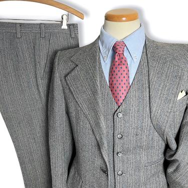 Vintage 1970s PIERRE CARDIN Wool TWEED 3pc Suit ~ 36 R ~ vest / waistcoat ~ pants / jacket / sport coat ~ Herringbone ~ 70s 