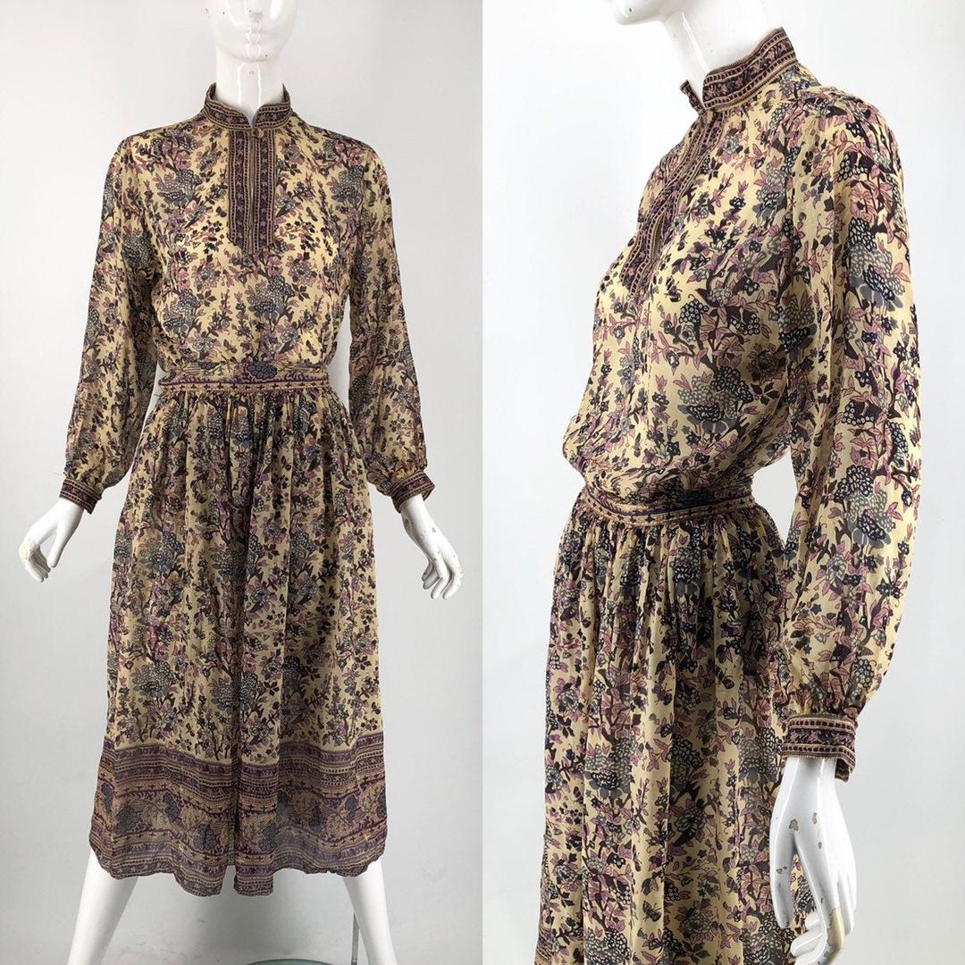 70s Phool India print silk 2 pc peasant blouse and skirt Ritual