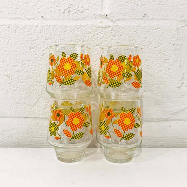 Glass Set by Libby Set of 8 Flowered Orange & Yellow 