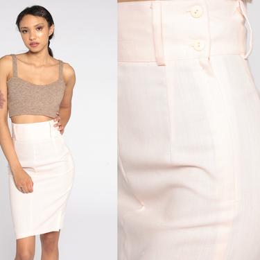 Wiggle Skirt 80s Baby Pink Bodycon Skirt High Waisted Midi Preppy Pencil Skirt Retro Vintage Plain Retro Secretary 1980s extra small xs 24 