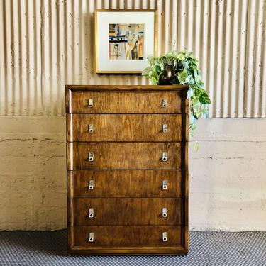 70s - 80s Honey Oak Tallboy Dresser by Bassett