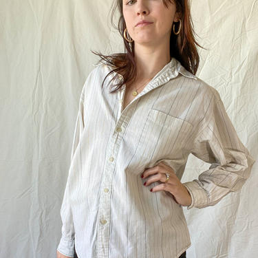 Vintage Button Up/ Oversized Button Up/ Button Up Shirt/ Striped Shirt/ Vintage Blouse/ Vintage Claiborne/ Large 