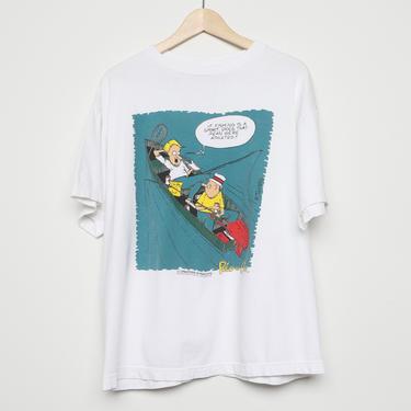 vintage 1980s 90s PETE & CLETE cartoon fishing DAD jokes color block t shirt - size xl 