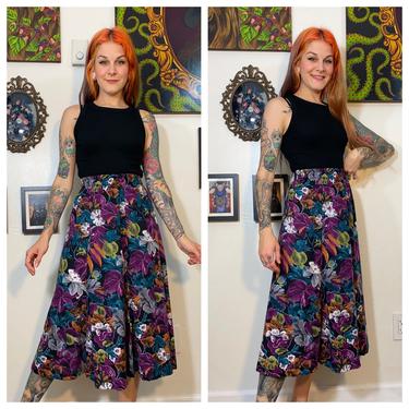 Vintage 1980’s Floral Skirt with Green Pomegranates 