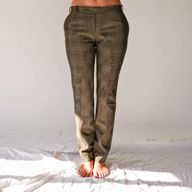 Vintage MARNI Light Brown &amp; Gray Tartan Plaid Low Rise Silk Blend Pants | Made in Italy | Y2K 2000s Italian Designer Low Waist Silk Pants 