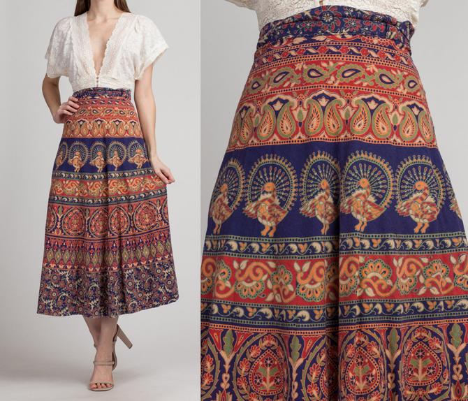 70s Boho Indian Block Print Wrap Skirt Small to Flying Apple Vintage Los Angeles CA