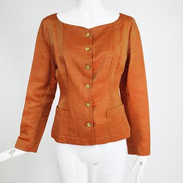 Yves Saint Rive Gauche Orange & Gold Stripe Faille Jacket