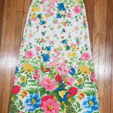 Vintage 1960's Maxi Skirt / 70s Peacock Butterfly Floral Skirt L 