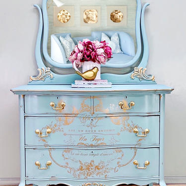 Vintage Princess Dresser, Chest of Drawers, Vanity, Hand Painted 