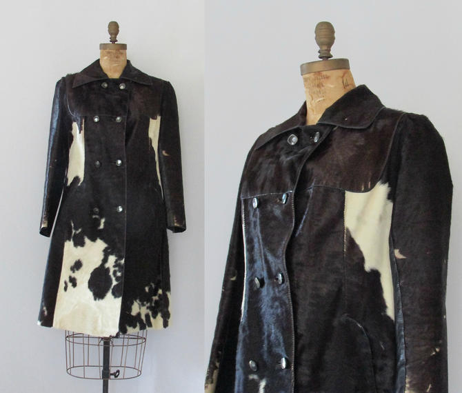 HOLY COW Vintage 70s Cowhide Fur Coat | 1970s Black and | Love 