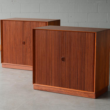Solid Teak Peter Hvidt Mid-Century Cabinet with Tambour Doors Danish Modern - A Pair 