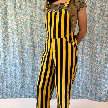 Black and cheap gold striped overalls